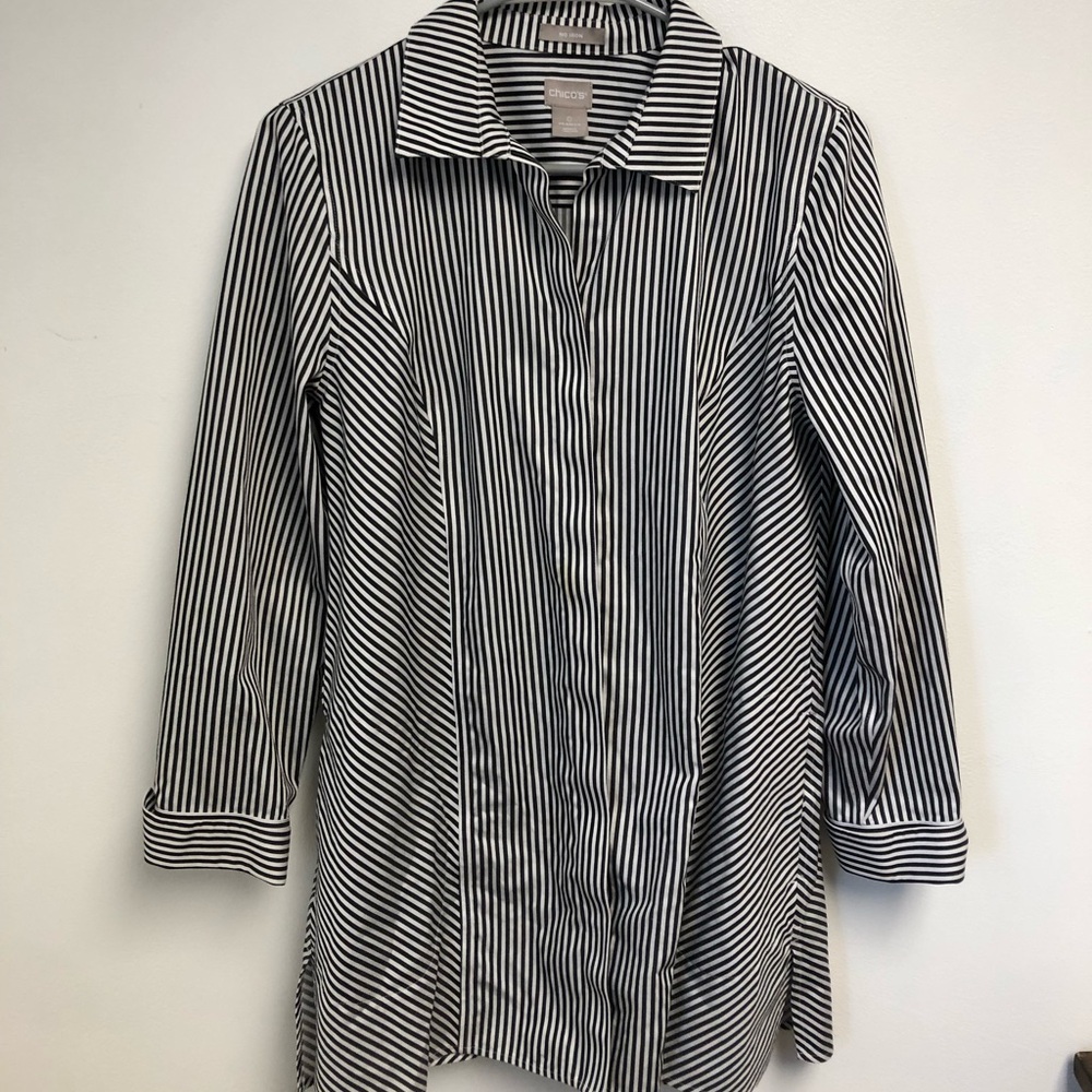 Black and White Chicos Button Up Blouse Non Iron 100% cotton Womens Size 0